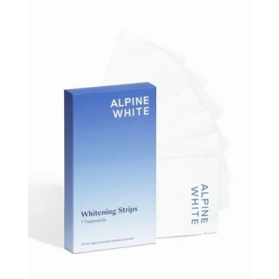 Obrázek ALPINE WHITE Bělicí proužky pro viditelně bělejší zuby během pouhých 3 dnů profesionální bělení zubů, vyvinuté a testováno zubními lékaři odborníky na zuby. 7 aplikací (14x bělící pásky)