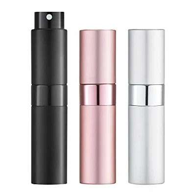 Obrázek Toureal 8 ml parfém rozprašovač prázdný (3 kusy) Mini láhev s rozprašovačem, zásobník na parfémy, parfému, doplňovací (stříbrná, růžová, černá)