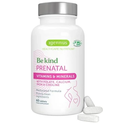 Obrázek Těhotenské vitamíny 23 veganských živin pro těhotenství a šestinedělí, s kyselinou listovou jako folát tolerovaným železem, 60 tablet, od Igennus