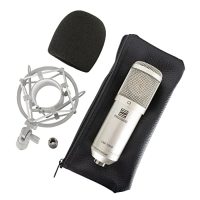 Obrázek Pronomic CM 100S Studio velkomembránový mikrofon XLR kondenzátorový (s pavoukem mikrofonu, pouzdrem, ochranou proti větru, redukčním závitem) stříbrný