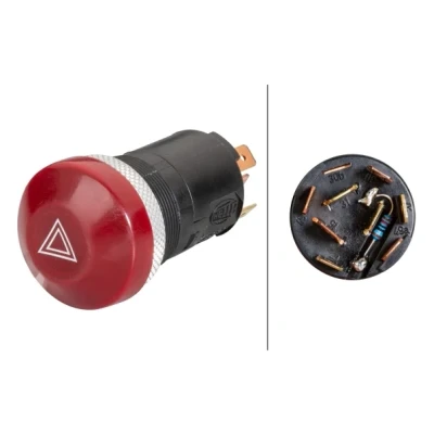 Obrázek HELLA 6HF 003 916 031 spínač výstražných světel traktor ovládání tlakem 12 V montáž halogen osvětlení spínače: červený se žárovkou