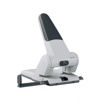Obrázek Leitz Extra silná kovová děrovačka pro 65 listů, velká do kanceláře, dorazová lišta s uvedenými formáty, ergonomický design, černá, 51800084