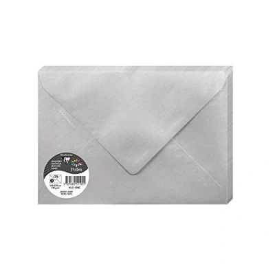 Obrázek Clairefontaine 51190C balení s 20 obálkami pylový formát C5 16,2 x 22,9 cm, 120 g, podšívkou, ideální pro pozvánky a korespondenci, prémiový hladký papír, stříbrná, 1