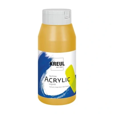 Obrázek KREUL 17030 Solo Goya Triton akrylová barva zlatá, 750ml láhev, rychle a matně schnoucí, na vodní bázi, ve studiové kvalitě, mnohostranně použitelná, dobře krycí vydatná