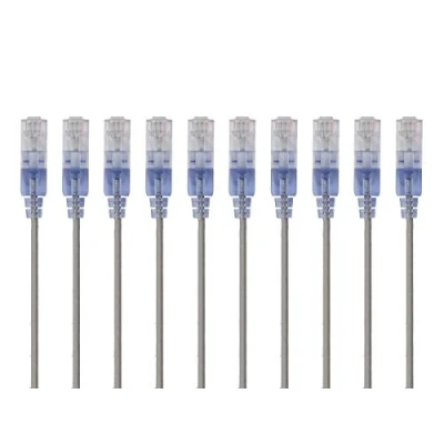 Obrázek Monoprice Cat6A ethernetový patch kabel Snagless RJ45, 550 MHz, 10 G, UTP, čistě holý měděný drát, 30 AWG, kusů, cm, šedý řada SlimRun