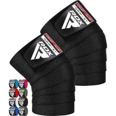 Obrázek RDX Obvazy na kolena posilování Fitness, schválené IPL USPA, 200 cm dlouhé elastické Knee Wraps Pár se suchým zipem, mrtvý vzpírání Bodybuilding silový sport Powerlifting, dámy muži