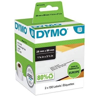 Obrázek DYMO Originální adresní štítky LabelWriter 28 mm x 89 černé na bílé 2 role se 130 snadno odstranitelnými (260 etiket) samolepicí pro tiskárny etiket