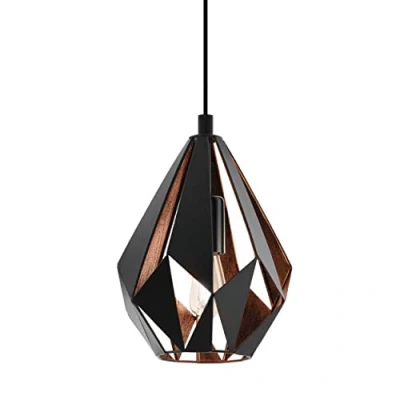 Obrázek EGLO závěsná lampa Carlton 1, 1 plamenné vintage závěsné svítidlo, retro z kovu v černé a mědi, objímka E27, Ø 20,5 cm