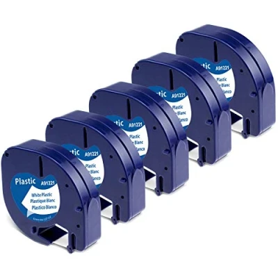 Obrázek 5 x Aken 91221 bílý plast 12 mm 4 m pásky kompatibilní s Dymo Letratag XR pro LT 100H 100T 200B, etiketovací páskou černá na bílé S0721660