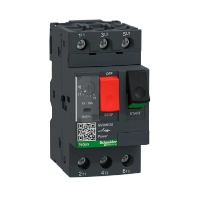Obrázek Schneider Electric GV2ME20 Motorschutzschalter, 3p, 13 18A, Tasterbetätigung, Schraubanschluss,Dunkelgrau