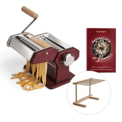 Obrázek SPRINGLANE Manuální stroj na nudle Nonna, ušlechtilá ocel, paamaker vč. sešitu recepty, sušák a 3 nástavce krájení špaget, lasagne, tagliatelle červený