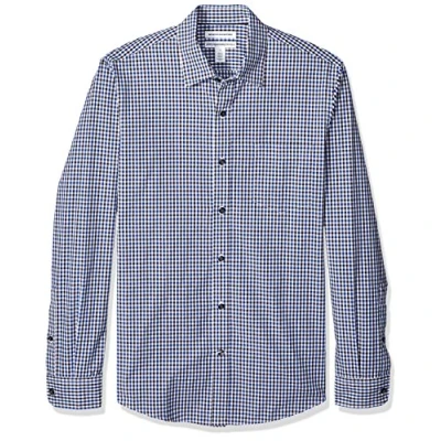 Obrázek Amazon Essentials Herren Langärmeliges Hemd aus Popeline, Schmale Passform, Schwarz Blau Vichy Muster, L