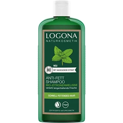 Obrázek LOGONA Naturkosmetik Anti mastný šampon pro přirozeně zdravé vlasy, vhodný rychle mastné vlasový s veganskou recepturou z bio citrónového balzámu, 1 x 250 ml