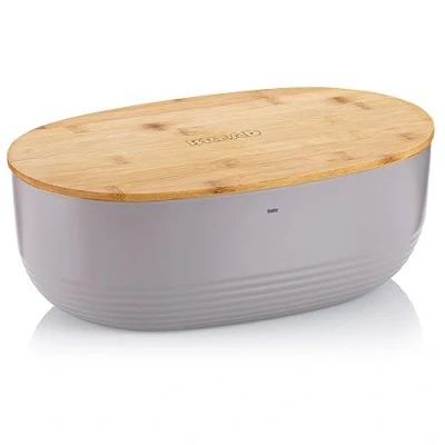 Obrázek Kela Chlebník s větracími otvory v bambusovém víku, plastový box na chléb, nominus, krabička chleba, opálová šedá, 37,5 x 23 14 cm