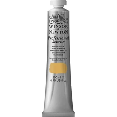 Obrázek Winsor &amp; Newton Profesionální akrylová barva 2337422 v umělecké kvalitě, vysoká zářivost barev a krycí schopnost, archivní kvalita, 200 ml tuba napolově žlutá