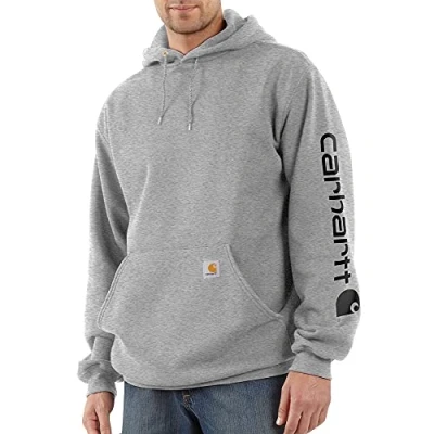 Obrázek Carhartt Pánská široká, středně těžká grafika loga na rukávu mikina, Šedý melír / černá.