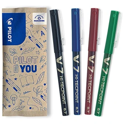 Obrázek PILOT Hi Tecpoint V7, Tintenroller, 4er Set (Schwarz, Blau, Rot, Grün)