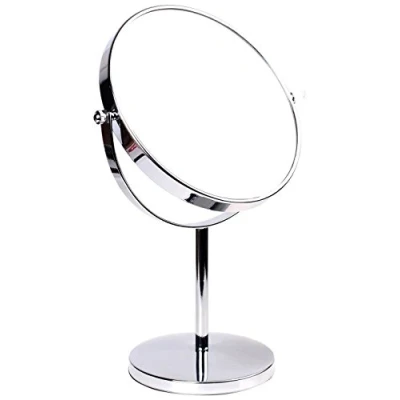 Obrázek HIMRY Stojací zrcadlo 5x, 2 cm, kosmetické zrcátko otočné o 360 . Chromované zrcátko, na holení, do koupelny, oboustranné: normální + 5násobné zvětšení, KXD3108N 5x