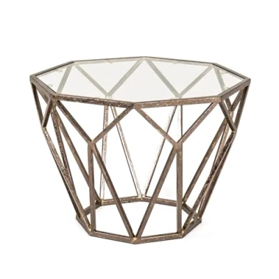 Obrázek HAKU Möbel Servírovací stolek bronz, kov, bezpečnostní sklo 8 mm rozměry: š 55 cm x v 38 h cm, styl: Art Deco