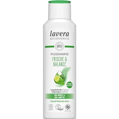 Obrázek lavera Pečující šampon Frische &amp; Balance bez silikonů jemné čištění a jemná svěžest veganská přírodní kosmetika 250 ml