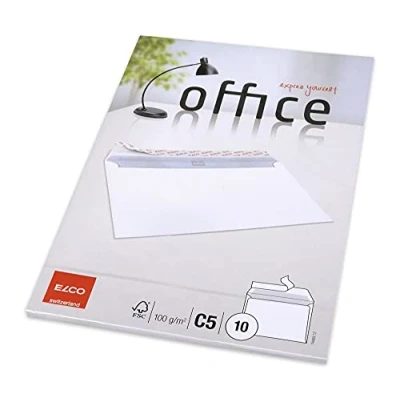 Obrázek Elco 74469.12 Office Balení s 10 dopisními obálkami/přepravní taškou, lepicí uzávěr, C5, 100 g, bílé, okno: ne