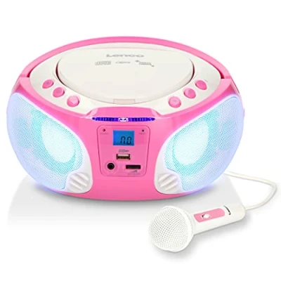 Obrázek Lenco SCD 650 přenosné CD rádio dětský boombox USB a mikrofon 6wattový Playback AUX FM růžové