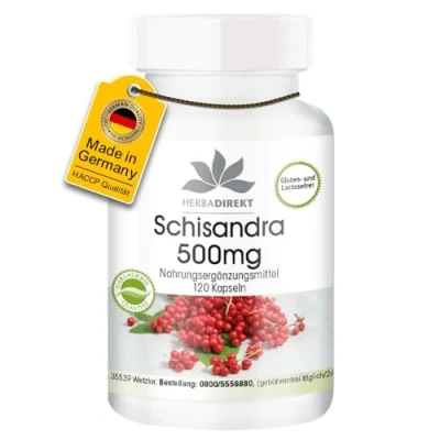 Obrázek Kapsle Schisandra 500 mg 120 kapslí velké balení HERBADIREKT by Warnke Vitalstoffe Německá lékárenská kvalita