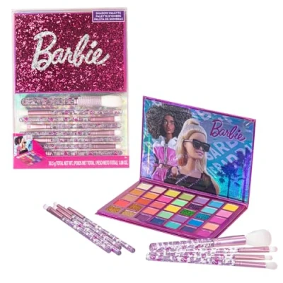 Obrázek Paleta stínů Barbie s 35 otvory, třpytivé a krycí barvy, pigmentovaná, mísitelná, 8 štětců pro použití, od let, perfektní na večírky, noci make upy, z Townley Girl