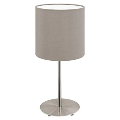 Obrázek EGLO stolní lampa Pasteri, 1 plamenná textilní lampa, na noční stolek z oceli a látky, barva: matný nikl, šedohnědá, objímka: E27, vč. vypínače, V: 40 cm