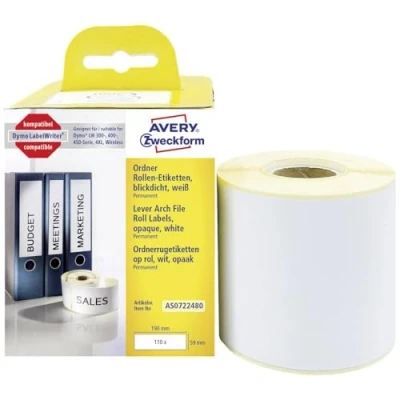 Obrázek AVERY Zweckform AS0722480 Dymo LabelWriter Ordneretiketten breit kompatibel zu S0722480 (59x190mm, 1 Rolle110 Rückenschilder, selbstklebend, absolut blickdicht, Etikettendrucker)