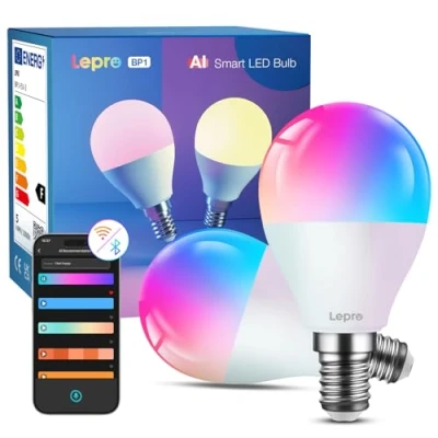 Obrázek Lepro AI Smart žárovka BP1, G45 E14 LED lampa stmívatelná 4,9 W 470 LM RGB+CCT, asistent světelného designu s hlasovým ovládáním/synchronizací hudby, kompatibilní Alexa/Google, WiFi &amp; Bluetooth,