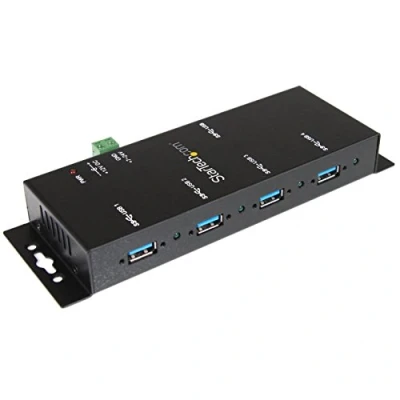 Obrázek StarTech.com 4 porty USB 3.0 hub průmyslový rozbočovač a z kovu s ESD přepěťovou ochranou možná montážní lišta/nástěnná/stolní montáž kompatibilní TAA expandér (ST4300USBM)