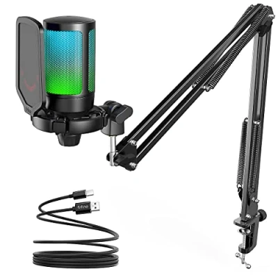 Obrázek FIFINE Herní mikrofon PC s ramenem, USB sada tlačítkem pro ztlumení studio streamování podcast, MAC PS4 PS5
