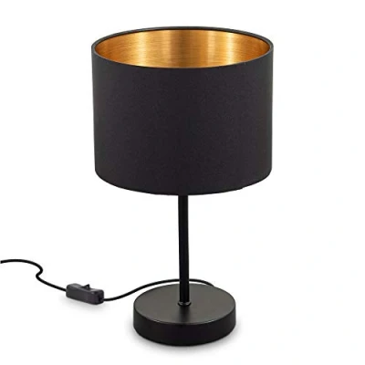 Obrázek B.K.Licht lampa na noční stolek s kabelovým spínačem, stínidlo z látky, vintage, stolní lampa, psací stůl, do kanceláře, lampička čtení, retro, 33 x 20 cm,