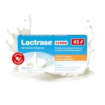 Obrázek pro natura Lactrase 12000 45 kapslí laktázy při nesnášenlivosti laktózy, bezstarostný požitek z mléka a mléčných výrobků