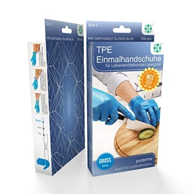 Obrázek SF TPE jednorázové rukavice, velikost L, 200 ks/box, vyšetřovací bez pudru, latexu, nesterilní,