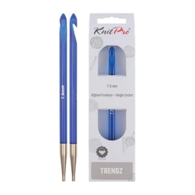 Obrázek KnitPro Trendz: Häkelnadel: Afghanisch/Tunesisch: einendig: 7,00 mm, Kunststoff, Blau, 7 mm