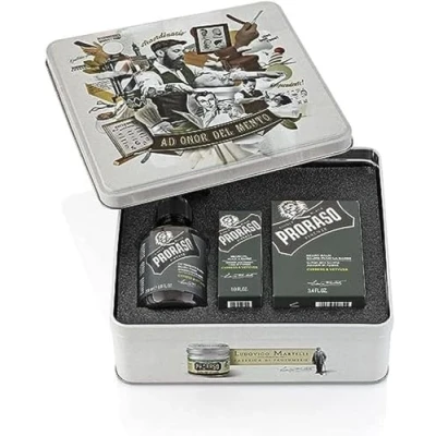 Obrázek Proraso Péče o vousy Trio Set, Cypress and Vetyver (balení 3 ks), vysoce kvalitní sada s vyživujícím olejem na vousy, čistícím šamponem a uklidňujícím balzámem Made in Italy