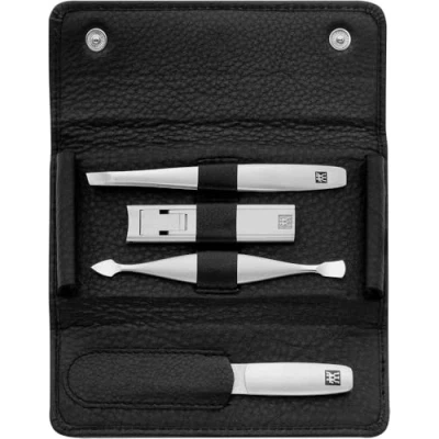 Obrázek ZWILLING Sada na manikúru (4 díly, pouzdro s patentkami, pravá kůže, ergonomický design, kompaktní kleštičky nehty), prémiové, černé