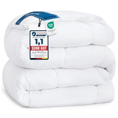 Obrázek BEDSURE přikrývka 135 x 200 zimní teplá 450 GSM výplň, Öko Tex, prošívaná deka pro alergiky, bílá