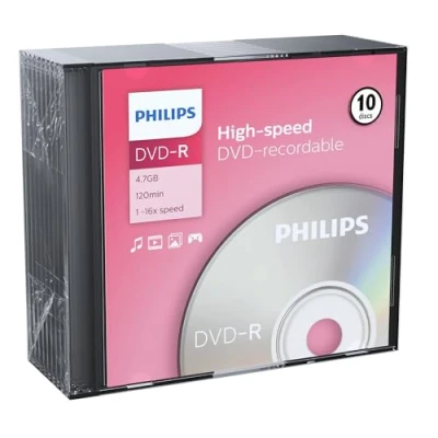 Obrázek Philips DVD R polotovary (4,7 GB Data/120 min. Video, 16x High Speed nahrávání, 10er Slim Jewel Case)