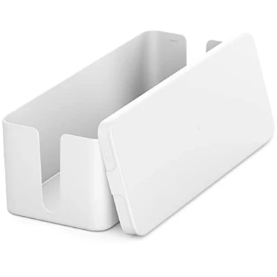 Obrázek deleyCON Box pro vedení kabelů, organizér, box, schránka na kabely, 40,5 cm x 15,3 13 cm, robustní plast, 2 boční ochrana a bezpečnost, bílá