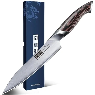Obrázek HOSHANHO Kochmesser, Küchenmesser 15cm Gebrauchsmesser aus hochwertigem deutschem Kohlenstoff Edelstahl, professionelles Kochmesser mit mühelosem ergonomischem Griff