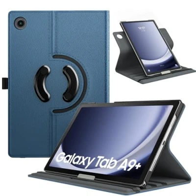Obrázek TiMOVO Drehbar Hülle Kompatibel mit Samsung Galaxy Tab A9+/A9 Plus 11 Zoll 2023 SM X210/X216/X218, 90 Grad Ständer Hülle, Auto Schlaf/Aufwach Schutzhülle für A9+ Tablet,Jeans Blau