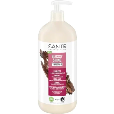 Obrázek SANTE Naturkosmetik Šampon Glossy Shine Bioextrakt z březového listu + 3násobný komplex proteinů, veganská a hydratační péče o vlasy pro větší lesk hebkost, s jemnou kokosovou vůní, 950 ml