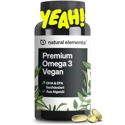 Obrázek Premium omega 3 Vegan 60 kapslí 2000 mg řas olej, 800 DHA a 400 EPA v denní dávce pro vegany vysoce dávkovaný, bez zbytečných přísad vyrobeno Německu laboratorně testováno