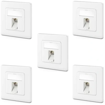 Obrázek deleyCON 5x CAT7 síťová zásuvka 1 port LAN datová pod omítku + CAT 7 Keystone modul 45 závitový výstup RJ45 DSL síťový patch kabel instalační
