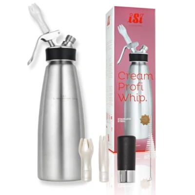 Obrázek iSi 1730 dávkovač šlehačky 1000 ml Cream Profi Whip 1 l, z vysoce kvalitní nerezové oceli, provoz s krémovými kapslemi, pro krém a další studené použití, vhodný do myčky