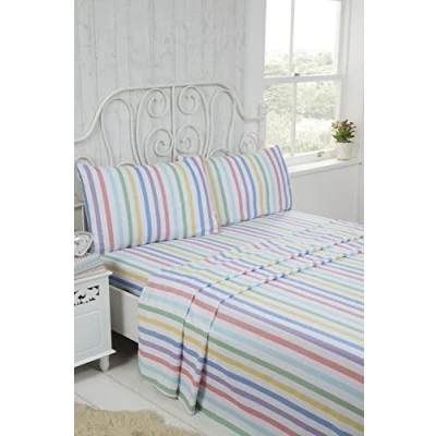 Obrázek Rapport Candy Stripe 100% gebürsteter Baumwolle Bettlaken Set, Baumwolle, Mehrfarbig, King Size
