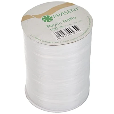 Obrázek PRÄSENT Rayon Raffia lýková stuha bílá, 100 m dekorační k zabalení dárků, zdobení a tvoření slavnostních dekorací, pro zvláštní příležitosti